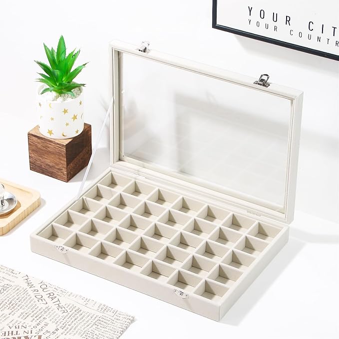 Coward Ring Earring Jewelry Organizer Box, 35 Grids Dustproof Display Holder - Image 5