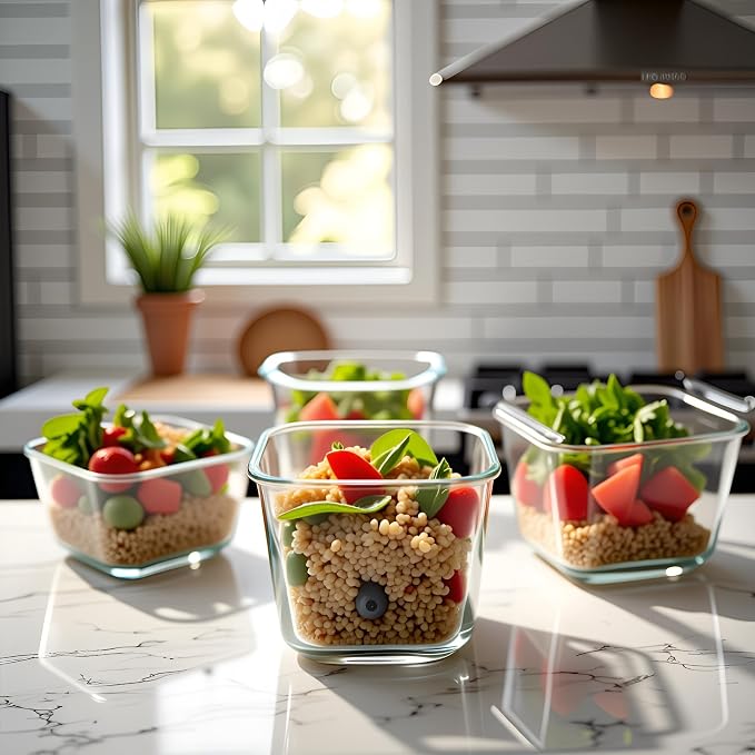 H.JSS WDJS 32oz Square Glass Food Storage Containers - Image 5