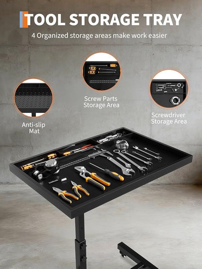 Rolling Tool Tray on Wheels, 220LBS Capacity Steel Mobile Work Table, - Image 4