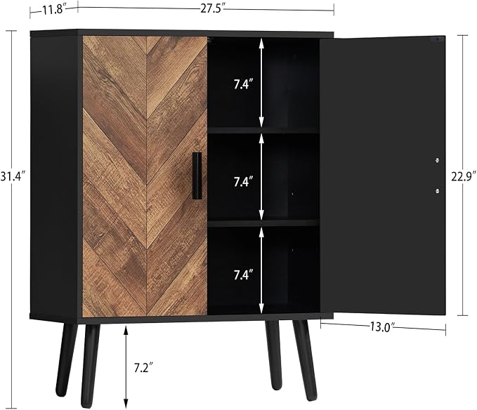 Iwell Storage Cabinet with 2 Shelves & Doors, Sideboard Buffet Cabinet with - Image 2