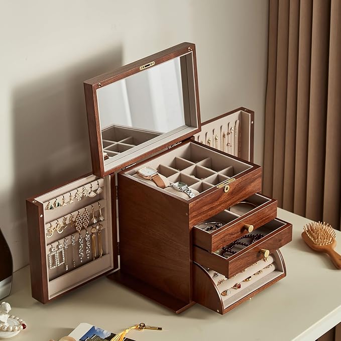 CHOSIN Black Walnut Wooden Jewelry Box, 4-Layer Lockable Organizer - Image 2