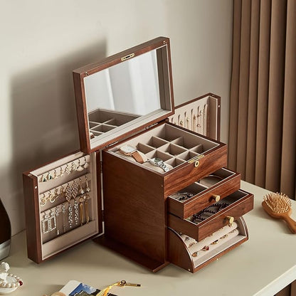 CHOSIN Black Walnut Wooden Jewelry Box, 4-Layer Lockable Organizer - Image 2