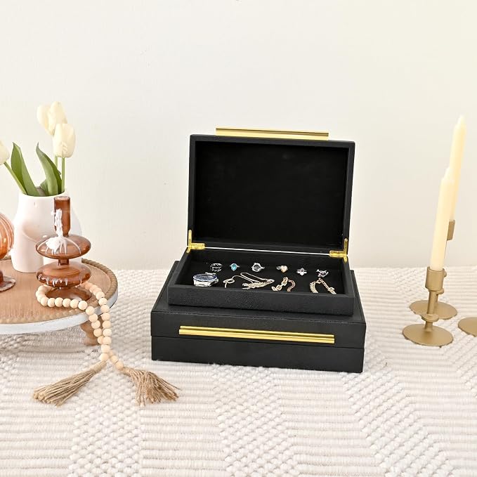 Faux Shagreen Leather Jewelry Boxes Set of 2 - Image 3