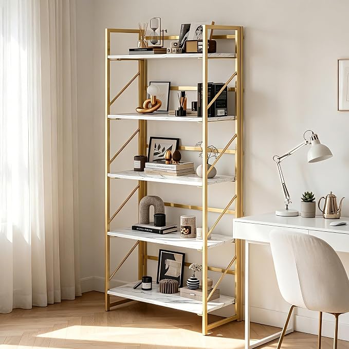 JSB 5 Tier No Assembly Folding Bookshelf, Foldable Storage Bookcase - Image 9