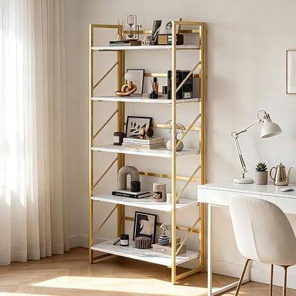 JSB 5 Tier No Assembly Folding Bookshelf, Foldable Storage Bookcase - Image 9