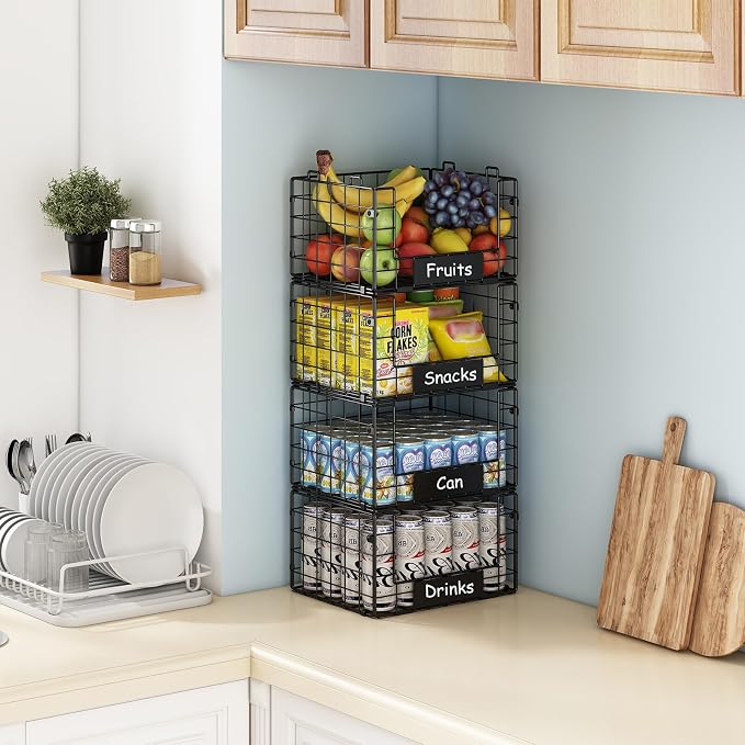 JKsmart 4 Pack XL Stackable Wire Baskets, Pantry Organizers and Storage | - Image 5