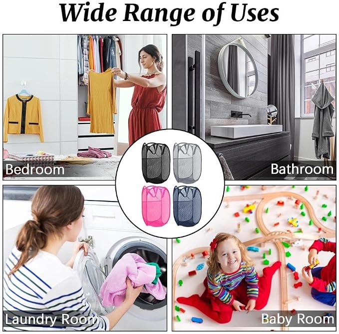 4 Pack Mesh Pop Up Laundry Hamper, FHDUSRYO Foldable Pop Up Hamper | - Image 5