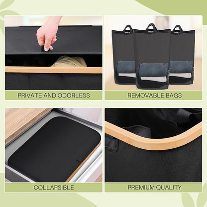 160L Laundry Hamper with Lid, 3 Section Laundry Basket with 3 Removable Bag | - Image 7