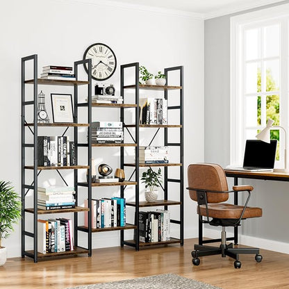 NUMENN Triple Column 5 Tier Bookshelf, Bookcase - Image 7