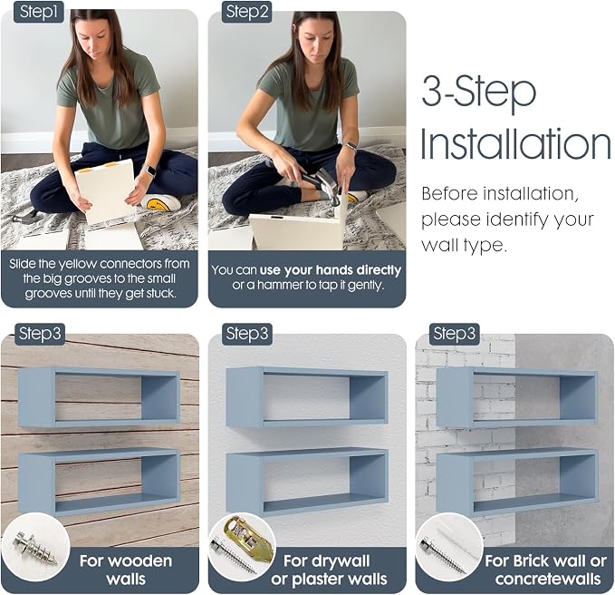 24in Floating Cube Shelves Set of 2, Display Shelves Wall Mount, Decorative - Image 6