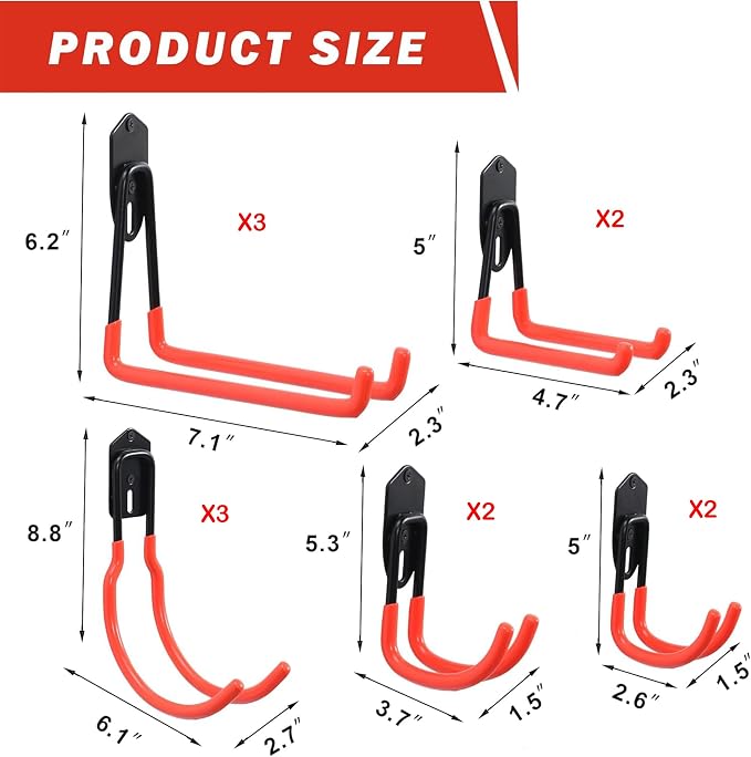 Wallmaster Garage Hooks Organizer Kit, 12 Pack Adjustable Heavy Duty Shelving - Image 7