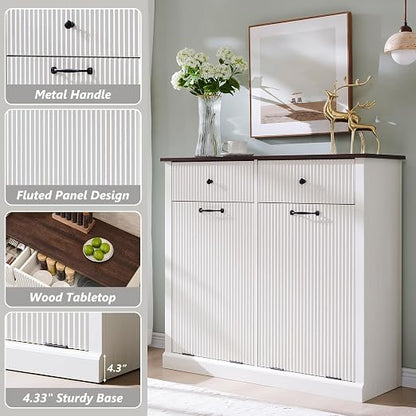 Modern Double Tilt-Out Trash Cabinet, 20 Gallon Fluted Laundry Hamper Cabinet - Image 5