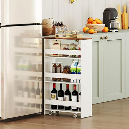 Small Kitchen Cart, 4-Tier Slim Rolling Island w/Handle, Laundry Room Storage - Image 2