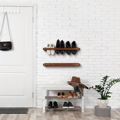 Wenqik 2 Pcs Wall Mounted Wooden Shoe Rack 30 Inch Rustic Wood Wall Hanging - Image 5