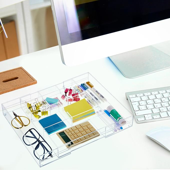 1 Pcs Acrylic Desk Drawer Organizer 2 Inch Height Expandable Drawer Organizer - Image 7