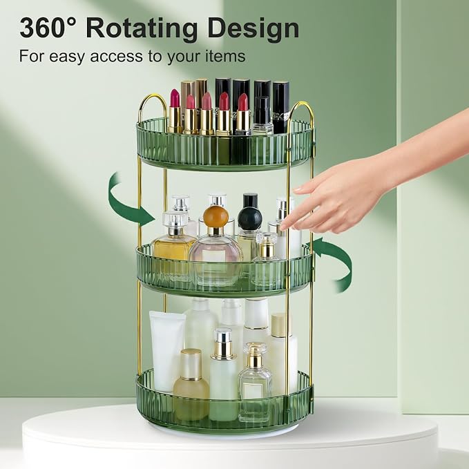 360 Rotating Makeup Organizer for Vanity, 3 Tier Perfume Skincare Organizers - Image 3