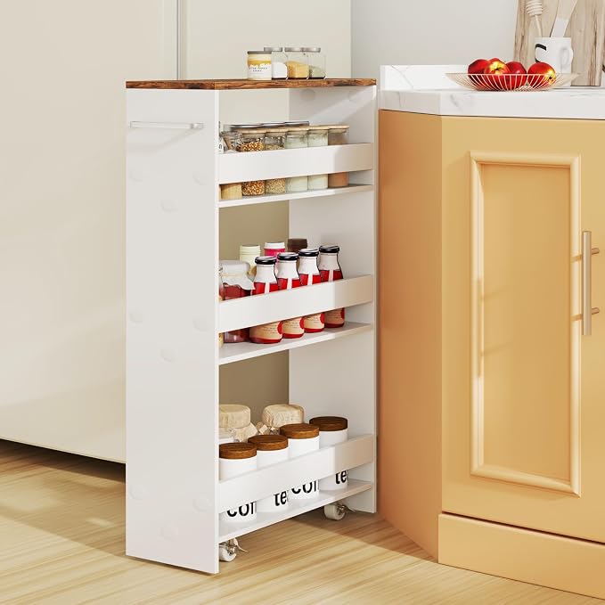 Slim Rolling Storage Cart, 4 Tier Narrow Kitchen Cart - Image 2
