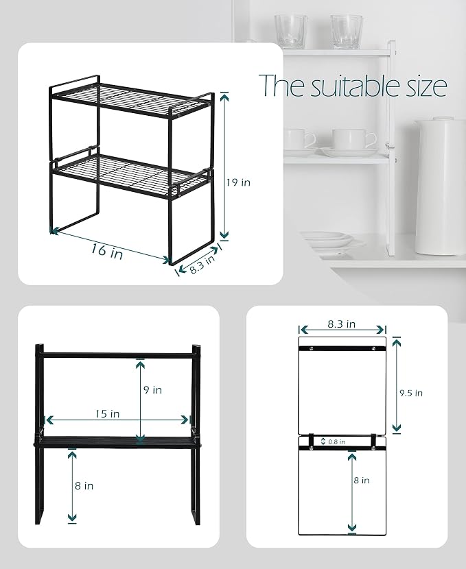 2Pack Cabinet Shelf Organizer Storage Rack Space Saving - Image 3