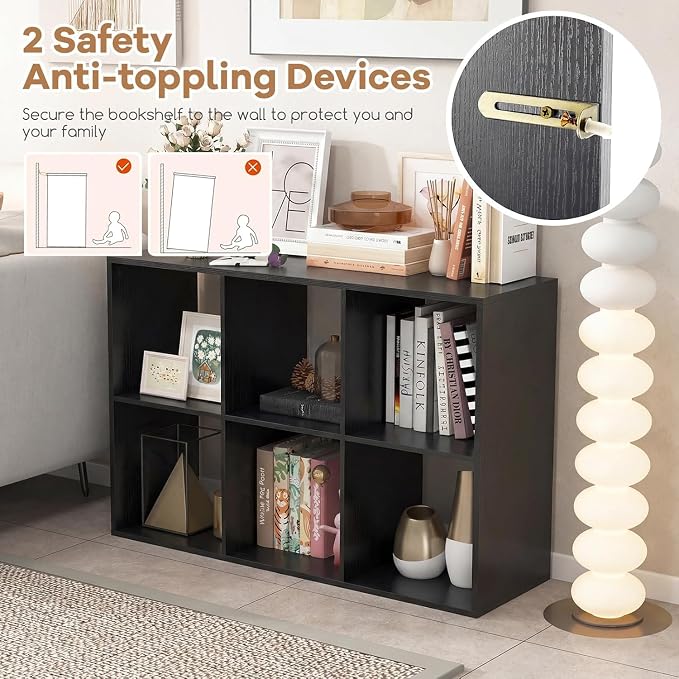 POWERSTONE 6 Cube Storage Organizer Set of 2, 3 Tier Cubby Bookshelf - Image 4
