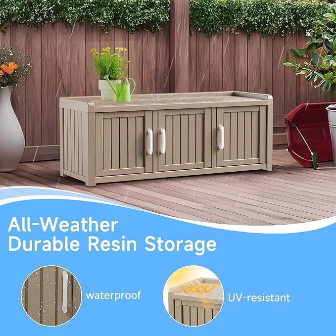 3 Doors Shoe Bench, Waterproof & UV-Resistant, Resin Shoe Cabinet Indoor & - Image 7