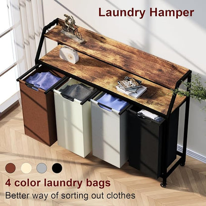 Laundry Hamper, Laundry Sorter 4 Section, Rolling Laundry Basket - Image 4