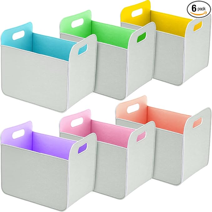 6 Pcs 14x10 Inch Colorful Felt Rectangular Storage Bins Collapsible Storage by Unknown