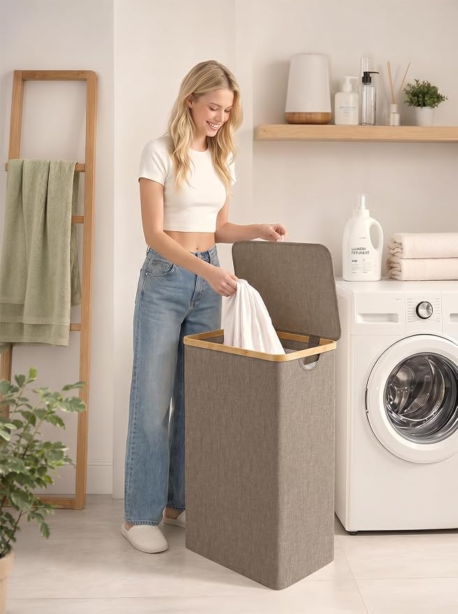 iEGrow Laundry Hamper with Lid, 110L Large Laundry Basket with Handle, - Image 7