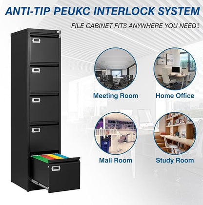 5-Drawer File Cabinet, 16.3" Deep Vertical Metal Filing Cabinet - Image 6