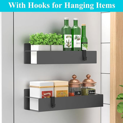 Metal Magnetic Spice Rack for Refrigerator Dark Gray, 2 Pack | Magnetic Shelves - Image 2