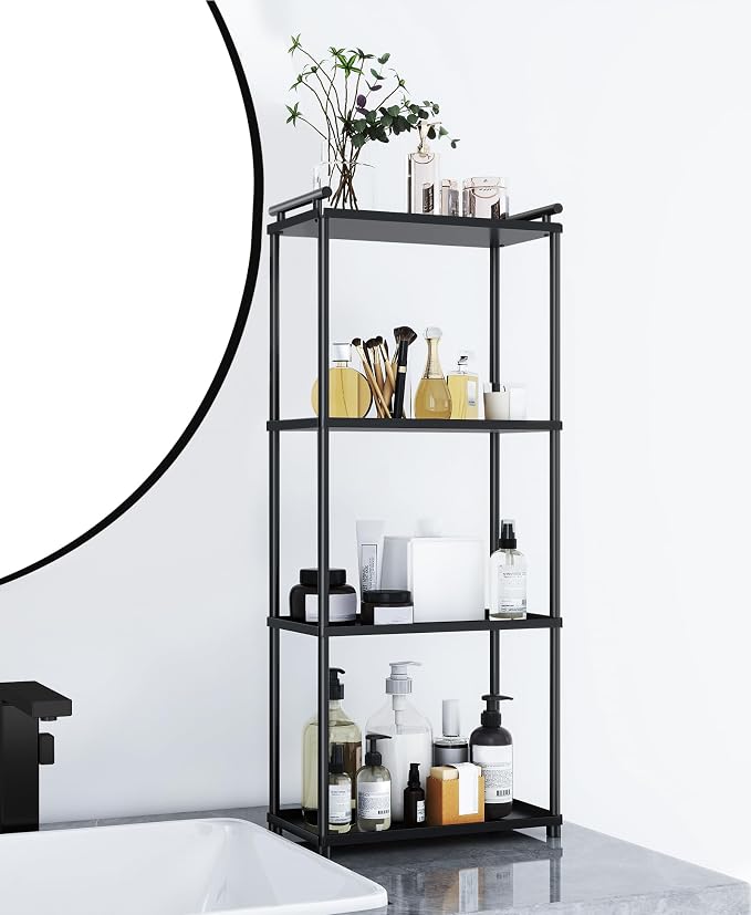 VOTZAAQ Matte Black 4 Tier Bathroom Organizer Countertop, Stainless Steel - Image 8