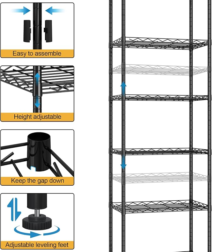 HOMEFORT 6-Shelving Unit, Adjustable Wire Shelving, Metal Wire Shelf Rack - Image 4