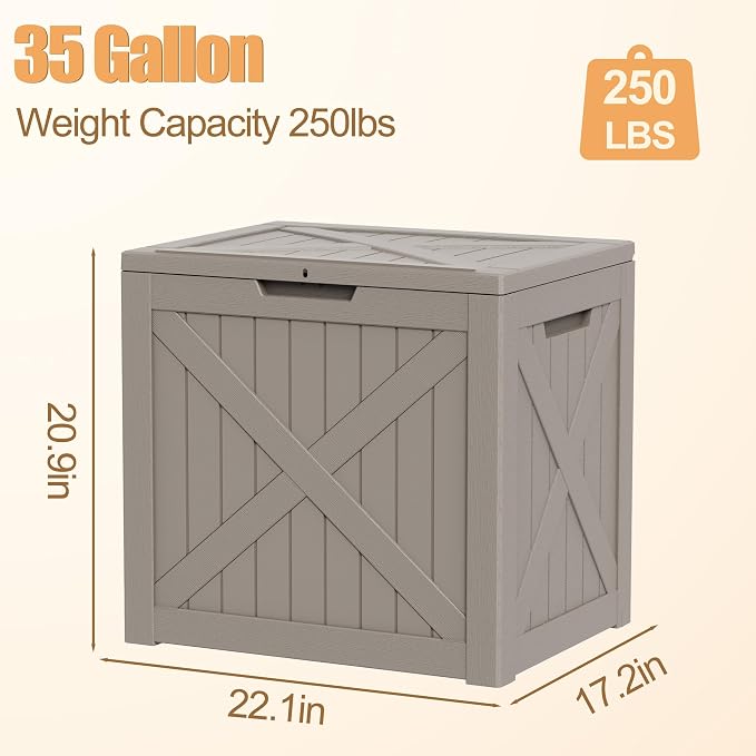 35 Gallon Waterproof Deck Box Bench, Outdoor Resin Lock Storage Bins Container - Image 7