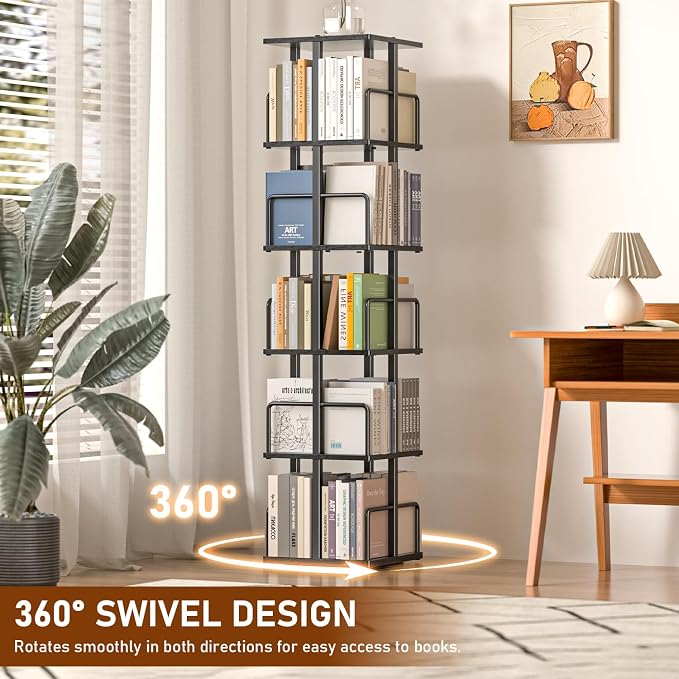 5-Tier Rotating Bookshelf, 360° Spinning Corner Bookcase - Image 4