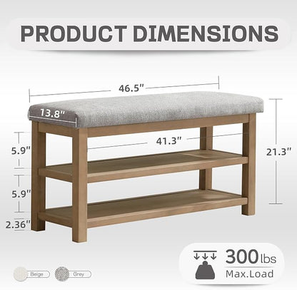 Zihanhome Shoe Rack Bench with Cushion, 2 Tier Solid Wood Storage Bench - Image 2
