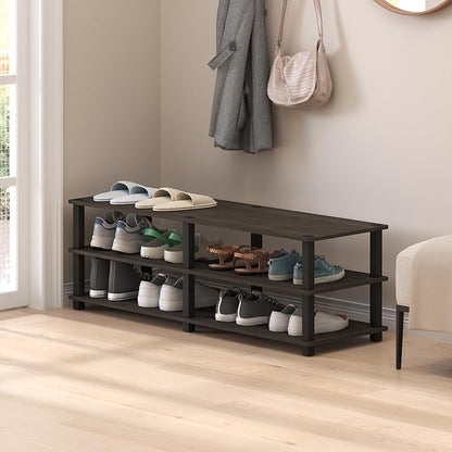 Furinno 14038DBR/BK TST No Tools 3-Tier Wide Shoe Storage Rack, Dark - Image 2