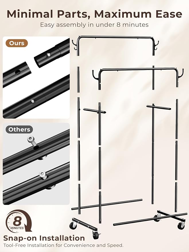 Clothes Rack, Rolling Clothing Rack - Image 4