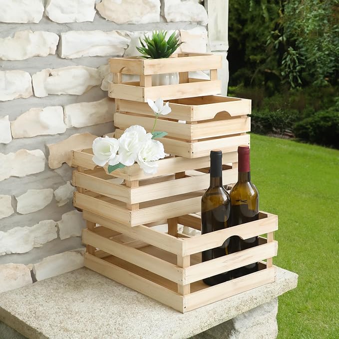 Large Wooden Crates Unfinished Set of 4 Storage Crates, Decorative Wood Storage - Image 6