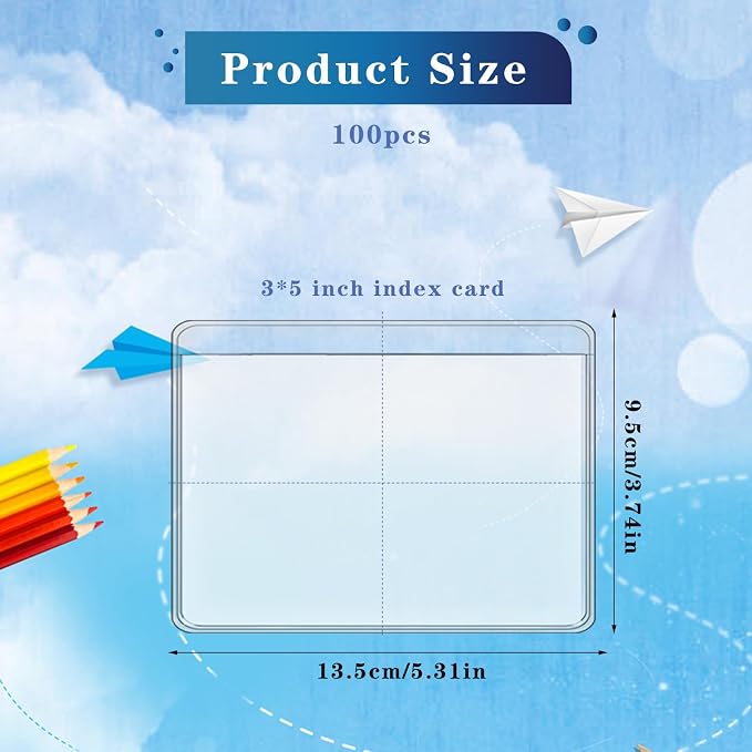 100 Pack Clear Adhesive Pockets 3" x 5" Index Card Pockets - Image 5