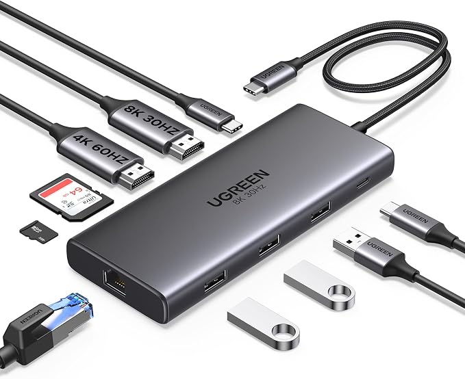 UGREEN 10-in-1 USB C Docking Station, Dual HDMI 4K@60Hz, Single 8K@30Hz by Unknown
