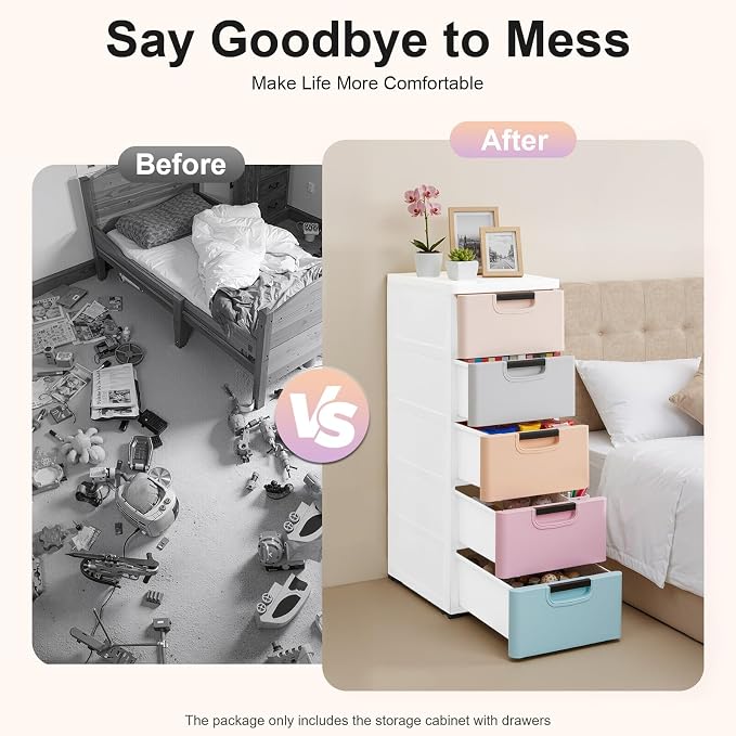5 Drawers Stackable Storage Drawers Plastic Storage Drawers Collapsible Storage - Image 8
