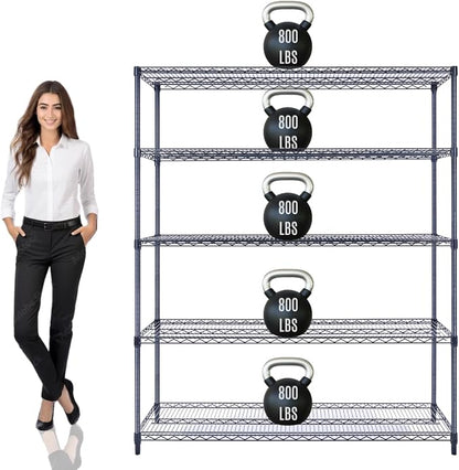 60"x18"x72" Prime Heavy Duty Black 5-Tier Wire Shelving NSF 4000 LBS MAX by StimulateLiving
