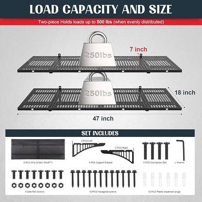 FAHKNS 2 Pack Garage Wall Shelving, Wall Mounted Garage Shelving Racks Floating - Image 7