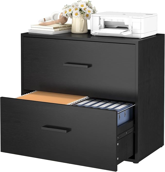 Lateral File Cabinet 2 Drawer, Wood Black File Cabinet by FATIGOSstoragecabinet
