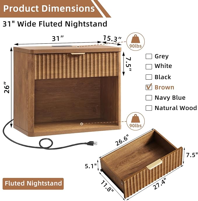 LEYAOYAO 31" Wide Fluted Nightstand Set of 2 - Image 2