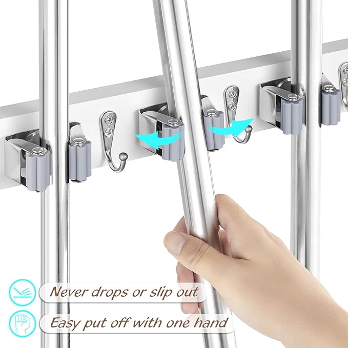 White Mop Broom Holder Wall Mount - Image 2