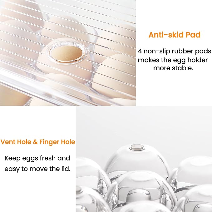 vacane Plastic Egg Holder for Refrigerator, Stackable Egg Holder Clear Tray - Image 3