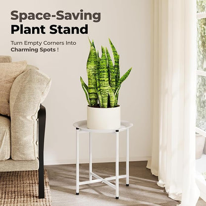 Bamworld White Plant Stand Indoor Small Plant Table - Image 2