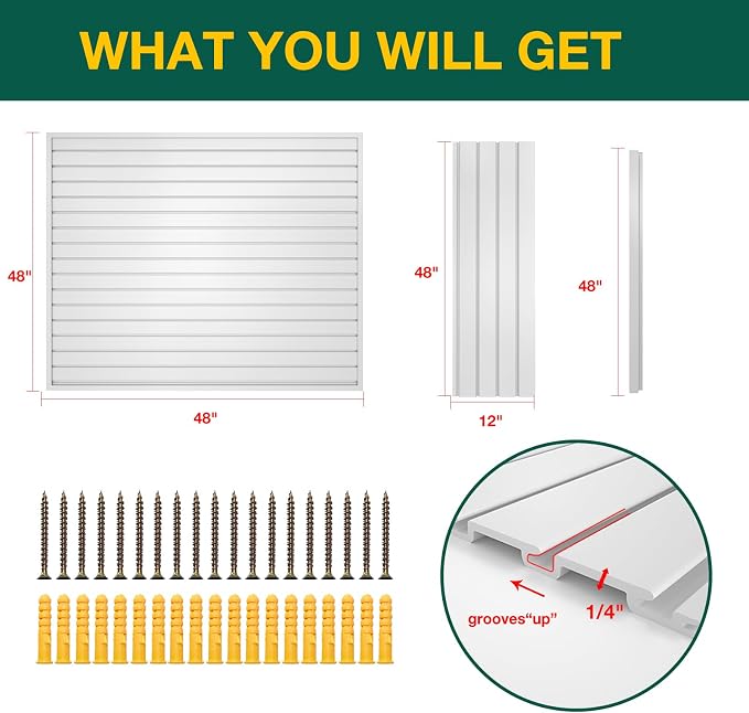 Yuzzy Slat Wall Paneling 4 x 4ft, Garage Slatwall Panel Wall Storage Systems - Image 4
