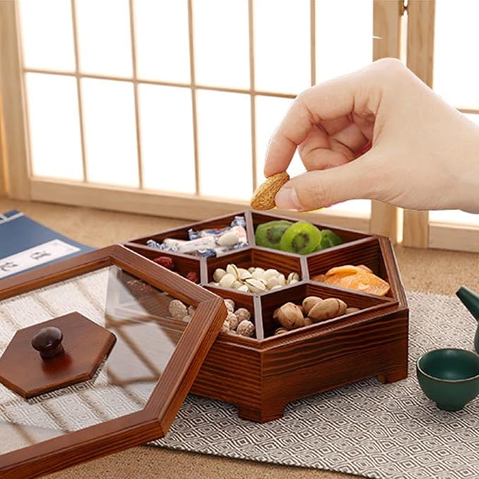 Solid Wood Box Chinese Divided Grid Dried Fruit Tray Vintage Ornament - Image 5