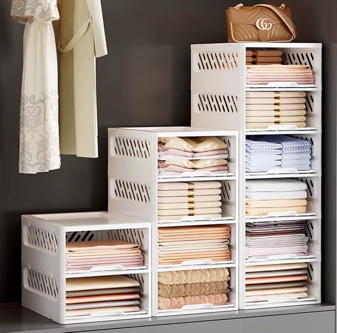 5 Pack Stackable Drawer Storage Baskets – Foldable Closet Organizer - Image 2